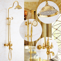 Ensemble de douche mural en laiton chromé doré antique avec pommeau de douche pluie en céramique pour salle de bain, finition titane poli, garantie 3 ans