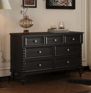 Commode moderne en bois de chêne blanc d'Amérique du Nord avec pieds en forme de boule noirs, commode de chambre à coucher contemporaine, finition noire ou brune - Product Image 3
