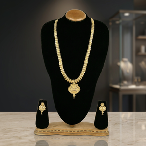 Ensemble de bijoux longs plaqués or formant, ensemble de bijoux longs élégants, bijoux de mode, bijoux traditionnels, bijoux en laiton plaqué or. - Product Image 1