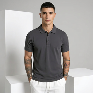 <b>Men's</b> Summer Solid Color Ribbed Short-Sleeve Casual Knit <b>Top</b>-220g Quick-Dry Comfortable & Breathable for Casual and Work Wear - Product Image 2