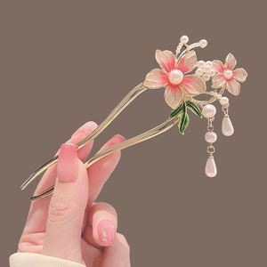 <b>Sweet</b> Chinese Women's Antique <b>Flower</b> Tassel Hairpin & Hair Bun Forks Chopsticks Vintage Hanfu Hair Jewelry - Product Image 1