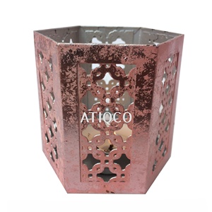 Portavelas votivo de hierro rosa moderno y clásico hecho a mano único, tarro ligero de té para decoración del hogar, Diwali de Navidad - Product Image 1