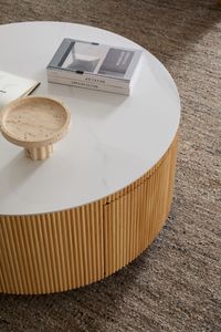 Tavolino da Caffè Rotondo Moderno Voxhome in Marmo Intagliato con Design Elegante in Legno e Stile Pannello per Arredamento Casa - Product Image 3