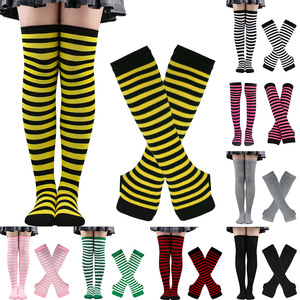 Venta al por mayor mujeres calcetines de fiesta Navidad y Halloween Cosplay calcetines y guantes a rayas sobre la rodilla <span class=keywords><strong>medias</strong></span> altas - Product Image 1