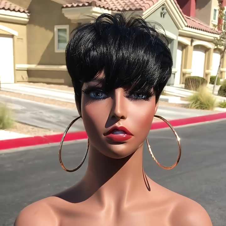 150% density pixie cut  short straight human hair wig 6inch machine made black/4/99j color daily party cosplay use remy wig main image 0