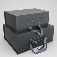 Boîte cadeau magnétique noire mate avec poignée en ruban pour l'électronique, carton gris, logo personnalisé, OEM, ODM, vente en gros d'usine