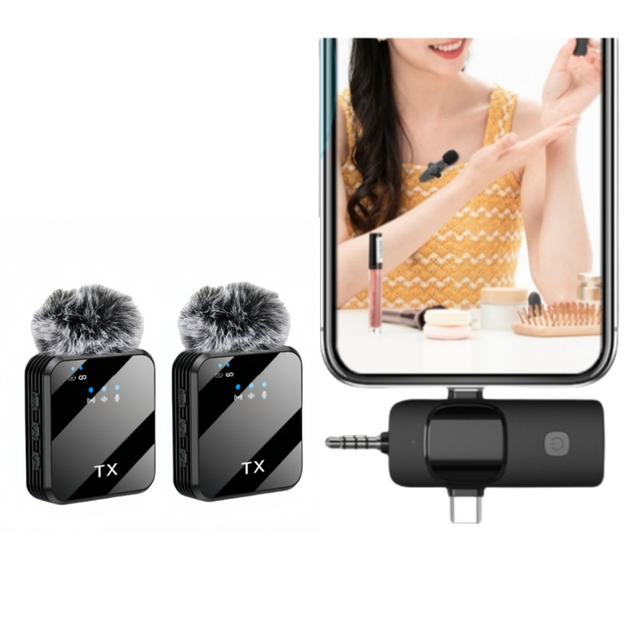 3-in-1 Dual Lapel Lavalier Wireless Microphone with Type C Connector for iPhone Android YouTube TikTok Live Streaming Interviews