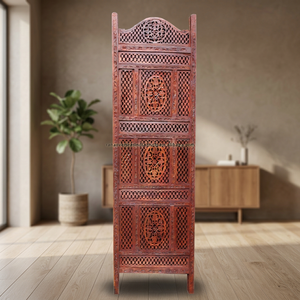 Hand Carved Brown Wooden Contemporary Room Divider Single Panel Folding Partition Privacy <b>Screen</b> Multi-Functional for Office - Product Image 3