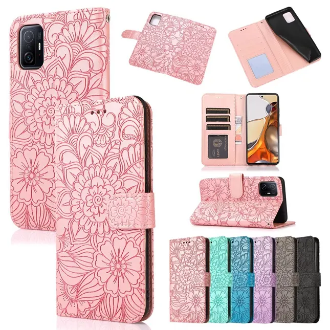 Embossed Flower Print Wallet Leather Case For Samsung Galaxy S21 Plus S20 Ultra S10E S9 S8 S7 Edge NOTE 20 10 Pro 9 8 Flip Cover