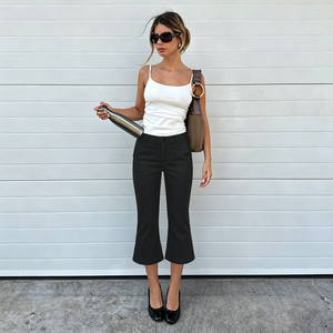 Minimalist Mid Rise Straight Leg Canvas <b>Pants</b> Solid Color Woven Breathable Eco-Friendly <b>Summer</b> Women Casual Streetwear - Product Image 4