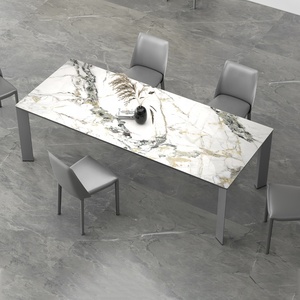 <span class=keywords><strong>Table</strong></span> à manger rectangulaire de luxe avec 10 chaises <span class=keywords><strong>Table</strong></span> à manger moderne Mobilier de maison robuste en métal et panneau de marbre - Product Image 2