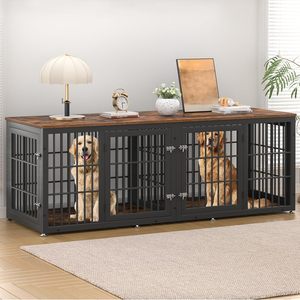 Mobile per Gabbia Doppia per Cani, Robusta Gabbia <span class=keywords><strong>Extra</strong></span> <span class=keywords><strong>Large</strong></span> con Divisorio per 2 Cani, Mobile Decorativo in Legno per Canile - Product Image 6