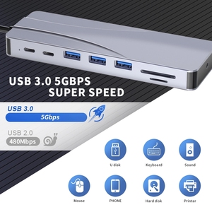 Suitable 4K VGA Gigabit Ethernet <b>Power</b> Delivery Type C USB3.0 Triple Display 14 In1 USB-C Docking Station USB C <b>Hub</b> - Product Image 5
