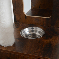 Arbre à chat 2-en-1 rustique marron en bois, grand format, moderne, pour intérieur, avec enclos pour litière, panier, griffoirs et maisonnette pour animaux