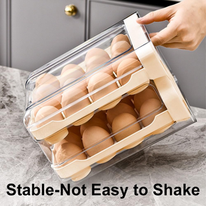 32 Capacity Stackable <b>Drawer</b>-type <b>Plastic</b> Egg Organizer Kitchen 2-Tier Fridge with Dustproof Eco-Friendly Durable Modern Design - Product Image 4