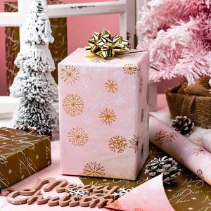 Pink Christmas <b>Wrapping</b> <b>Paper</b> Roll Gold Snowflakes Reversible 46.8 Square Feet Recyclable Gift Craft - Product Image 6