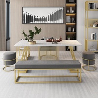 Ensemble table et chaises en marbre de luxe nordique avec structure en fer, personnalisable pour le bureau et la maison