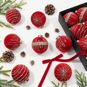 Hanging Xmas <b>Tree</b> Bulbs <b>Tree</b> Balls Red Velvet Christmas <b>Tree</b> <b>Ornaments</b> Flocked Christmas Ball Decor - Product Image 2