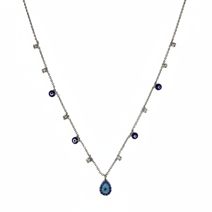 Collier pendentif mode mauvais œil en métal argenté avec breloques suspendues - Product Image 2