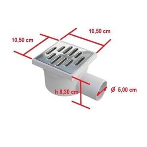 Couvercle de manhole réglable à siphon 10,5x10,5 cm en PP avec grille en acier inoxydable et sortie latérale de 50 mm - Product Image 2