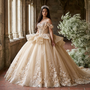 Vestidos de Quinceañera Dy6943 para Niñas de 15 Años, Vestido de Fiesta con Lentejuelas, Encaje, Cuentas, Falda con Cola, Top con Corsé, Flores, Chifón Natural - Product Image 1