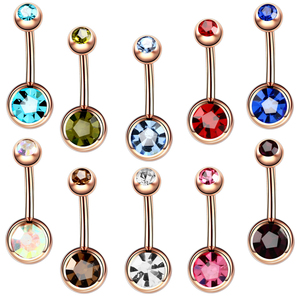Bán sỉ phụ nữ bụng nhẫn thép không gỉ Đôi Đá Quý rốn Nhẫn tùy chỉnh nút bụng Nhẫn piercing đồ trang sức - Product Image 1