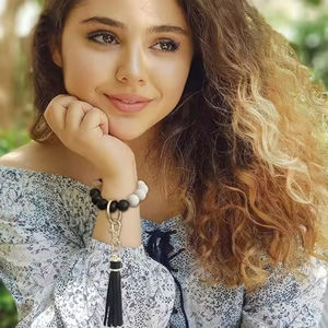 Silicone Beaded <b>Bracelet</b> Keychain Wristlet Key Ring Bangle Chains <b>for</b> <b>Women</b> with <b>Leather</b> Tassel - Product Image 4