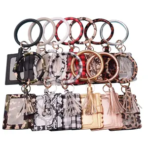 2021 New Hot Sell Keychain Bag for Women Men Leopard Snake Wallet PU Leather Tassel Card Bag Fashion Bracelet Keychain Jewelry