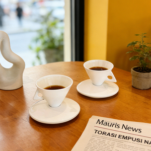 Ensemble <span class=keywords><strong>de</strong></span> tasses à café en céramique vintage, style rétro, cône triangulaire, tasse à latte et soucoupe, vente en gros - Product Image 2