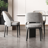 Chaise de salle à manger BST de style italien luxueux, minimaliste, en bois massif gris avec tissu de luxe léger, design moderne, mobilier pour la maison
