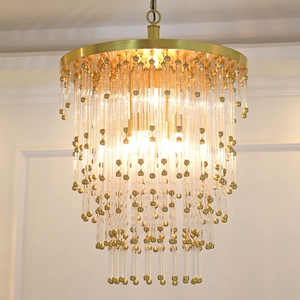 Lámpara colgante moderna de cristal cilíndrico con cadena ajustable, tipo cascada, para decoración del hogar y sala de estar. - Product Image 3