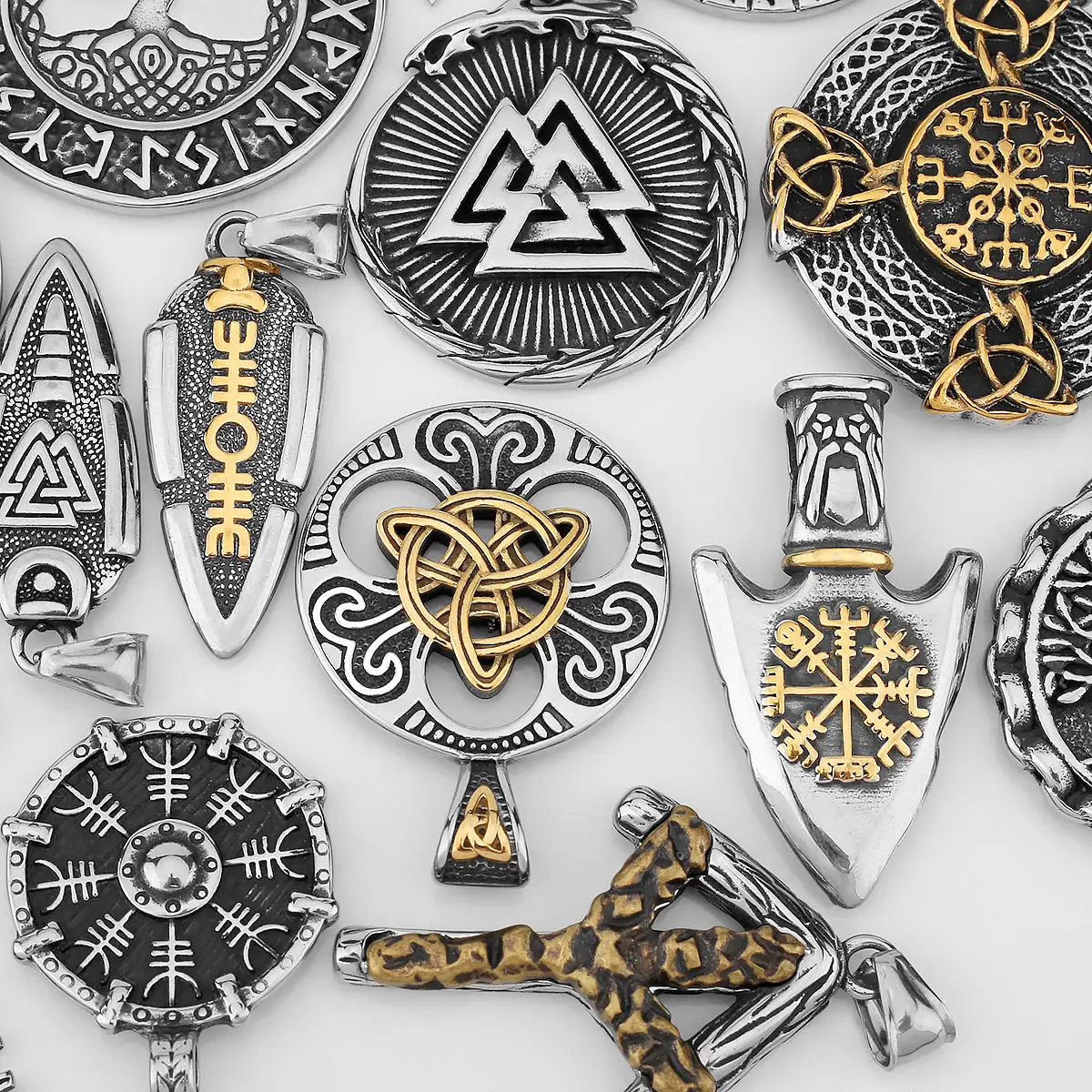 Stainless steel men's Nordic rune totem amulet rotatable tree of life necklace amulet wholesale Viking pendant