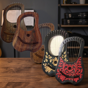 Lyre Harp 10 Metal <b>Strings</b> Plain Design in Brown Bag,Tuning Key,And <b>Strings</b> Set - Product Image 3
