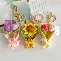Buket bunga matahari, daisy, mawar, tulip rajutan mini, gantungan kunci, bunga rajutan, grosir