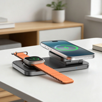 Chargeur sans fil de bureau 15W avec support, station de charge magnétique 3-en-1 pour iPhone 17/16/15/14, pour iWatch 1-7, pour Airpods