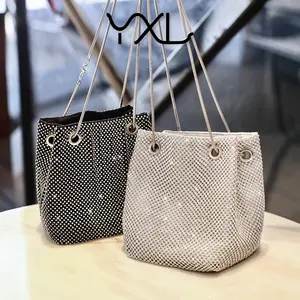 Chất lượng cao thời trang Tính khí long lanh sáng kim cương Wedding Feast Đen bucket bag đối với phụ nữ