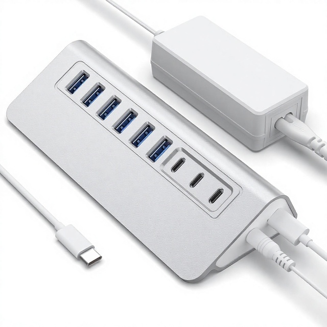 Aluminum 9-Port USB 3.2 Gen 2 10Gbps Hub with USB-C/USB-A Ports 65W PD Charging Compatible Laptops/iPhone 17/16/15/PC in Stock