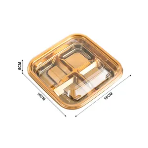 1301 ทิ้ง 4 ตารางทองพลาสติกถาดซูชิกล่องบรรจุภัณฑ์พกพาคอนเทนเนอร์ออกกล่องพลาสติก To Go คอนเทนเนอร์พร้อมฝาปิด