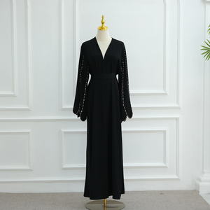 Abaya de Luxe <span class=keywords><strong>Noire</strong></span> Dubaï Loriya 2025 pour Femme Musulmane, <span class=keywords><strong>Robe</strong></span> Islamique Cardigan Ouvert à l'Avant avec Perles de Diamant - Product Image 6