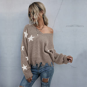 Pull jacquard cinq étoiles décontracté Pull en tricot à la mode avec cordon de serrage - Product Image 1