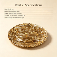 Assiette de présentation en plastique PP plaqué or sur mesure, à facettes diamantées, pour la décoration de table de mariage, d'hôtel ou de banquet