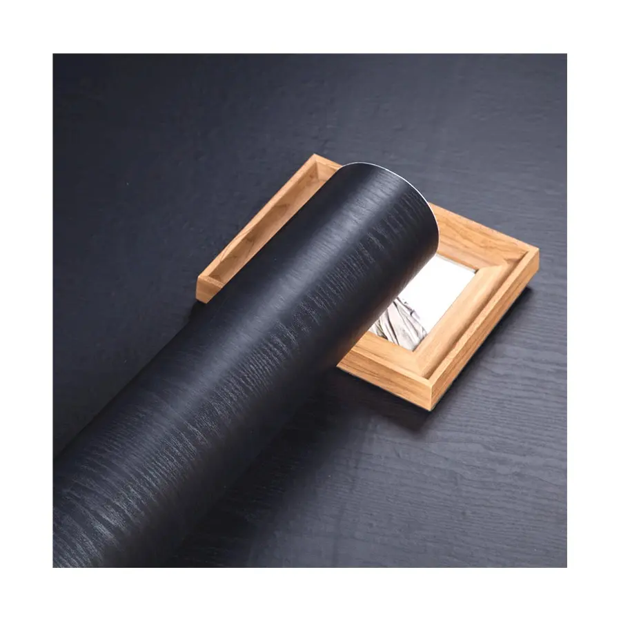 China Factory Hochwertige PVC DIY selbst klebende schwarze Farbe Holzmaserung strukturierte Innen möbel Dekor folie