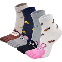 Haute qualité personnalisé mode cinq orteils mignon dessin animé animaux enfants enfants course randonnée formation danse coton équipage cheville chaussettes