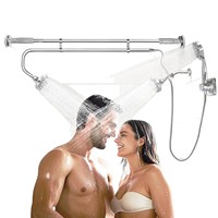 Ensemble de douche à main en acier inoxydable double pressurisé, avec barre coulissante et finition chromée, pour montage mural, pour une expérience de douche intense et transfrontalière