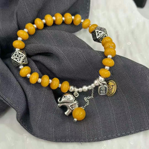Bracelet en argent sterling S925 avec breloque éléphant en ambre, bijoux fins pour femmes, à porter au quotidien - Product Image 3