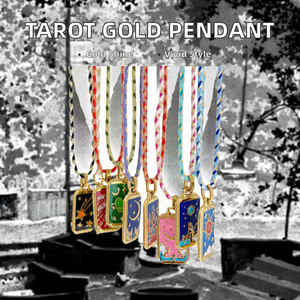 Keluaran baru kalung liontin baja tahan karat emas 18K wanita trendi kartu <span class=keywords><strong>Tarot</strong></span> Enamel mata setan matahari emas katun warna-warni - Product Image 2