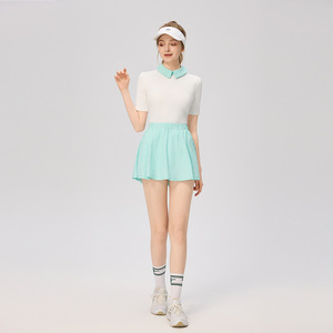 Ensemble de vêtements de sport pour femmes Aoyema, printemps-été, avec poches sur les shorts, col polo, polo à manches courtes, décontracté, golf, tennis, jupes - Product Image 5