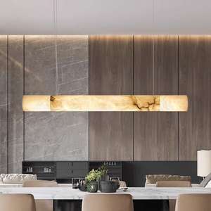 Lampu Gantung Minimalis Modern Zeal Lighting dari Tembaga dan Marmer Linear Alabaster untuk Meja Ruang Makan - Product Image 2