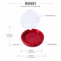 Boîtier compact pour poudre cosmétique en plastique rouge, forme ronde, surélevé, avec miroir, personnalisable en usine