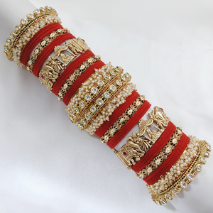 <b>Gold</b> Plated Pota Stone and Pearl Meenakari Velvet <b>Bangles</b> <b>Set</b> for Women Traditional Ethnic Fashion Jewelry - Product Image 2